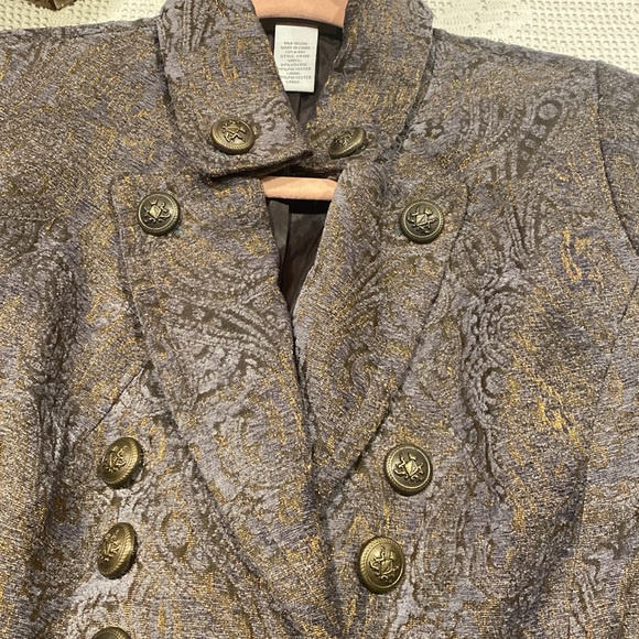 Soft Surroundings Blue/Brass Brocade Military Style Midi Coat, Size Large - Picture 8 of 11
